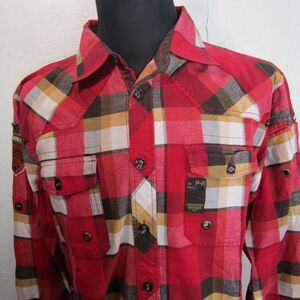 Parish Co. Men's Red Plaid Flannel Button Down Shirt Long Sleeve Casual XL